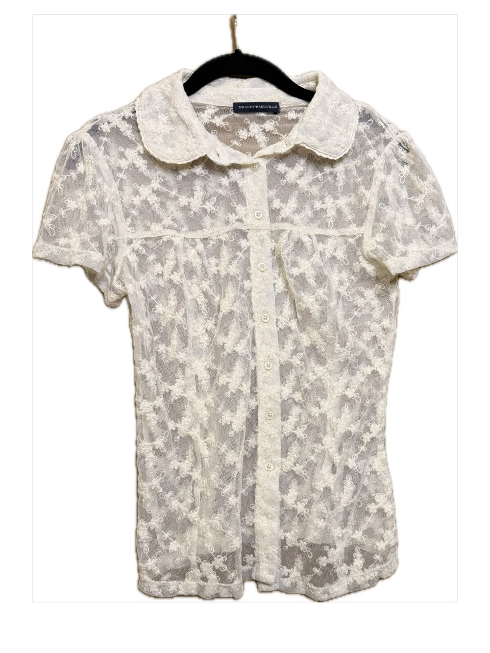 Brandy Melville Ivory Sheer Lace Button-Up Blouse